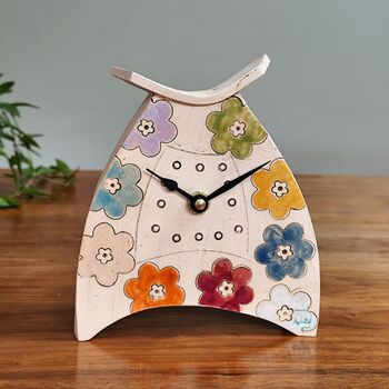 Pottery Handmade Bold Coloured Flowers Mantel Clock, 2 of 7
