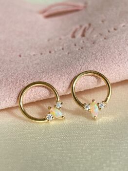 14k Solid Gold Opal And Diamond Daith / Septum Hoop, 3 of 7
