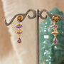 Purple Amethyst Dangle Gold And Silver Hoop Studs, thumbnail 8 of 10