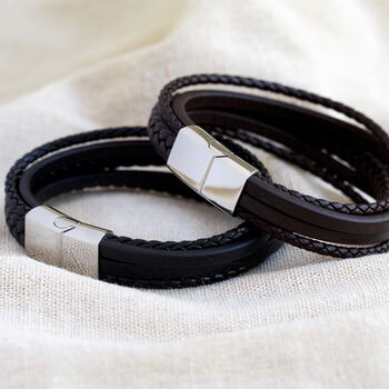Men's Layered Leather Straps Bracelet, 3 of 8