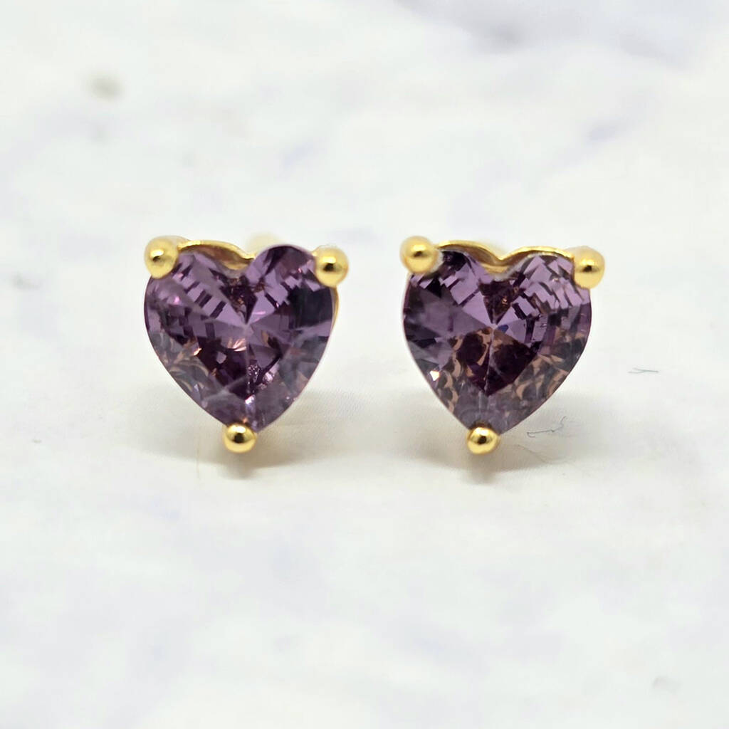 Amethyst Heart February Birthstone Stud Earrings, 1 of 3