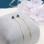 Sterling Silver Sapphire Blue Trio Flower Cz Threader Earrings, thumbnail 4 of 11