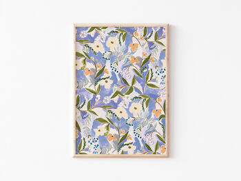 Blue And Peach Floral Art Print, 2 of 5