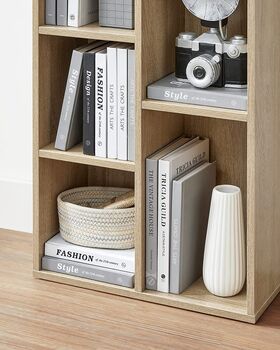 Five Compartments Oak Wooden Bookcase Bookshelf, 3 of 10