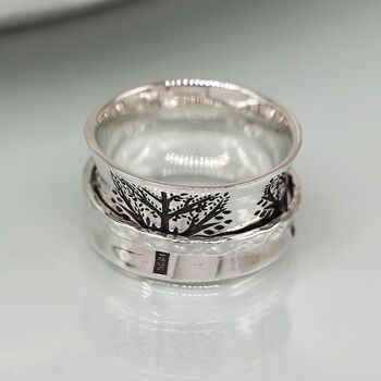 Personalised Sterling Silver Tree Of Life Spinning Ring, 3 of 9