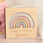 Pastel Rainbow Birthday Engraved Wooden Greetings Card, thumbnail 1 of 6