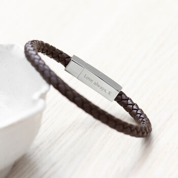 Personalised Men's Tube Clasp Leather Compass Bracelet, 2 of 10