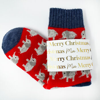 Christmas Cosy Elephant Socks With Personalised Label, Warm Socks, 3 of 4