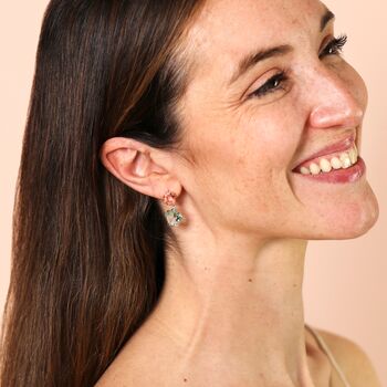 Blue And Pink Crystal Drop Earrings In Gold, 3 of 4