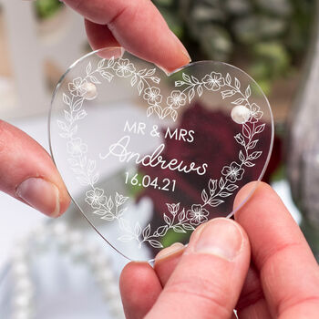Floral Frame Acrylic Heart Wedding Ring Box, 2 of 5