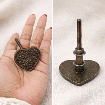 Vintage Heart Engraved Brass Cabinet Knob, 2 of 9