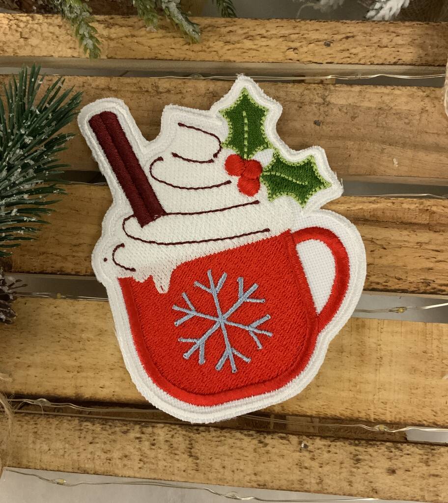 Christmas Hot Chocolate Mug Embroidered Fabric Patch, 1 of 2