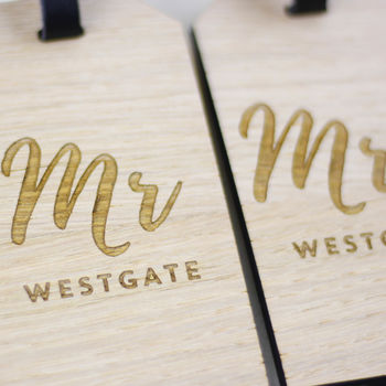 Personalised Mr And Mrs Wooden Luggage Tag Travel Gift, 3 of 3