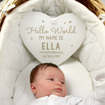 Personalised Hello World New Baby Heart Decoration, 3 of 4