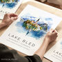 Lake Bled Slovenia Travel Poster, thumbnail 1 of 7