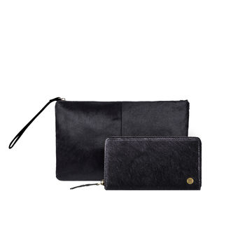 Black Cowhide Leather Clutch And Purse Matching Set, 2 of 9