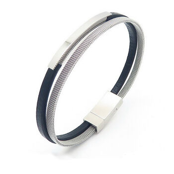 Sleek Black Stainless Steel And Leather Men's Bracelet, 7 of 7