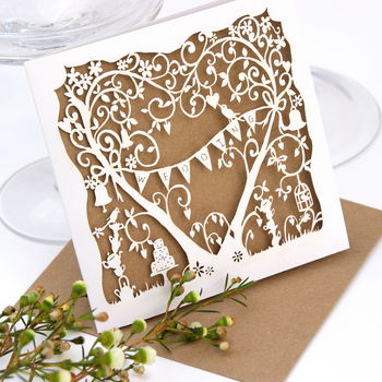 Garden Party Wedding Laser Cut Card In Eco Craft, 2 of 7