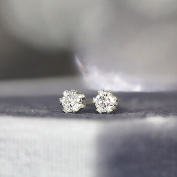 Tiny White Diamond Stud Earrings Silver Or Gold, 7 of 12