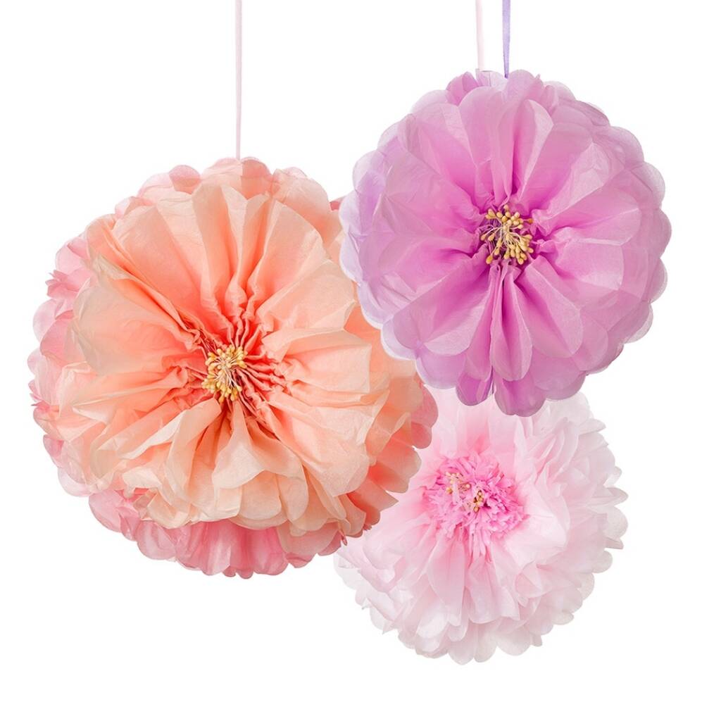 Flower Pom Poms Hanging Decorations By Bunting & Barrow