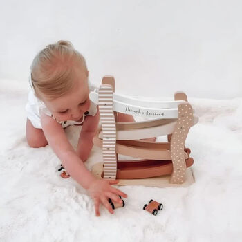 Personalised Wooden Pastel Pink Car Roller Toy With Cars, 10 of 11