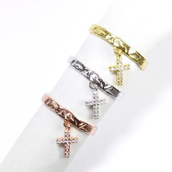 Cross Charm Rings, Cz, Gold Vermeil On 925 Silver, 5 of 9