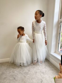 Long Sleeve Lace Flower Girl Dress – Heart Back Tulle Dress For Communion And Christening, 8 of 12