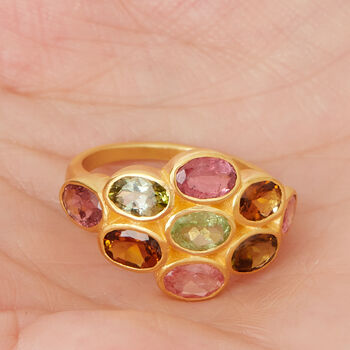 Multistone Tourmaline Silver Gold Plated Wrap Ring, 5 of 9