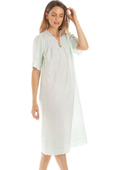 British Made Cotton Mint Embroidery Anglaise V Neck Nightdress Gift, 2 of 4