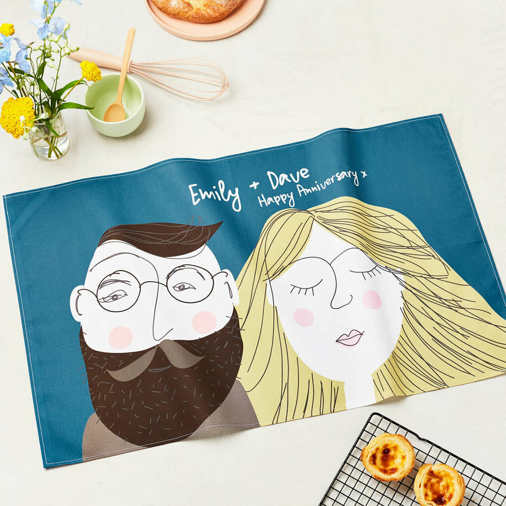 Personalised Face Tea Towel For Couples, 1 of 7