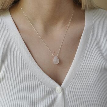 Rose Quartz Teardrop Gemstone 925 Sterling Silver Necklace, 2 of 6