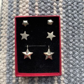 Christmas Star Sterling Silver Earrings Set Of Three, 3 of 3