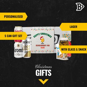 Personalised Premium Happy Christmas Craft Beer Gift Set With Glass And Snack, 2 of 4