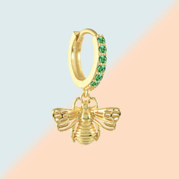 Bumble Bee Gold With Green Birthstone Single Huggie, 2 of 2