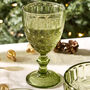 Aurielle Set Of Four Embossed Green Glass Wine Goblets, thumbnail 3 of 5