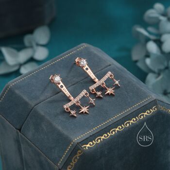 Sterling Silver Dangling Starburst Star Ear Jacket, 4 of 12