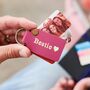Anniversary Personalised Leather Keyring With Four Metal Photo Cards With Hot Stamped Initials, Name Or Date, thumbnail 2 of 6