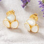 Garnet Triple Teardrop Gold Plated Silver Stud Earrings, thumbnail 8 of 12