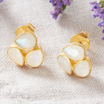 Garnet Triple Teardrop Gold Plated Silver Stud Earrings, 8 of 12