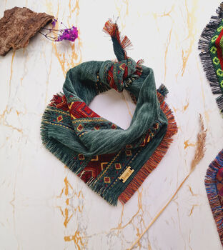 Frayed Red Turtle And Moss Bandana Scamps, 6 of 6