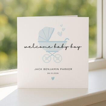 Personalised Pram New Baby Boy Card, 5 of 7