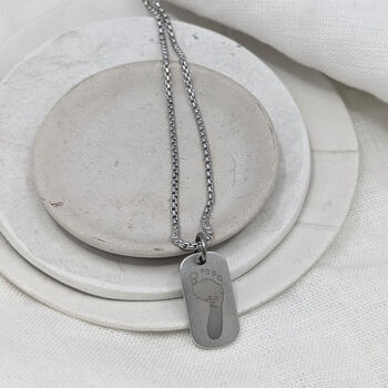 Handprint Footprint Small Dog Tag Steel Necklace, 3 of 6