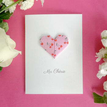 Personalised Cherry Origami Heart Love Card, 2 of 8