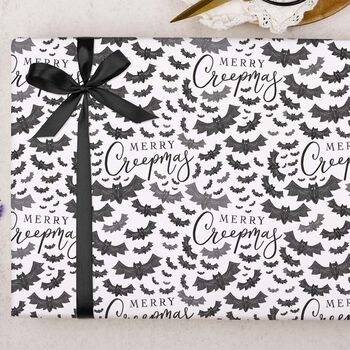 Three Sheets Of Gothic Bat Christmas Wrapping Paper, 2 of 2