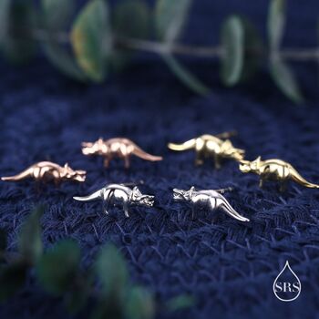 Triceratops Dinosaur Fossil Stud Earrings In Sterling Silver, 6 of 11