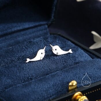 Sterling Silver Narwhal Unicorn Whale Stud Earrings, 3 of 12