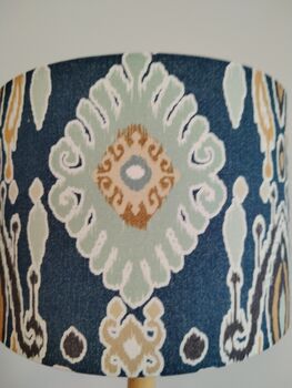 Blue Ikat Design Handmade Lampshade Blues Grey Beige Fabric Table Floor Or Ceiling Pendant, 2 of 5