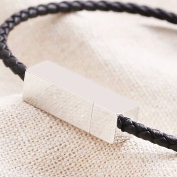 Men's Thin Woven Leather Bracelet In Black, 3 of 10