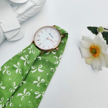 Green Floral Changeable Women Cotton Strap Wrist Watch, 5 of 5
