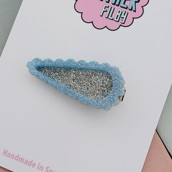 Blue And Silver Glitter Hair Clip / Something Blue Bridal Gift / Festive Party Hair Slide / Wedding Guest Accessory, 2 of 4